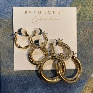PRIMAVERA Collection 3 Pairs of Gold Hoop Earrings New Never Worn